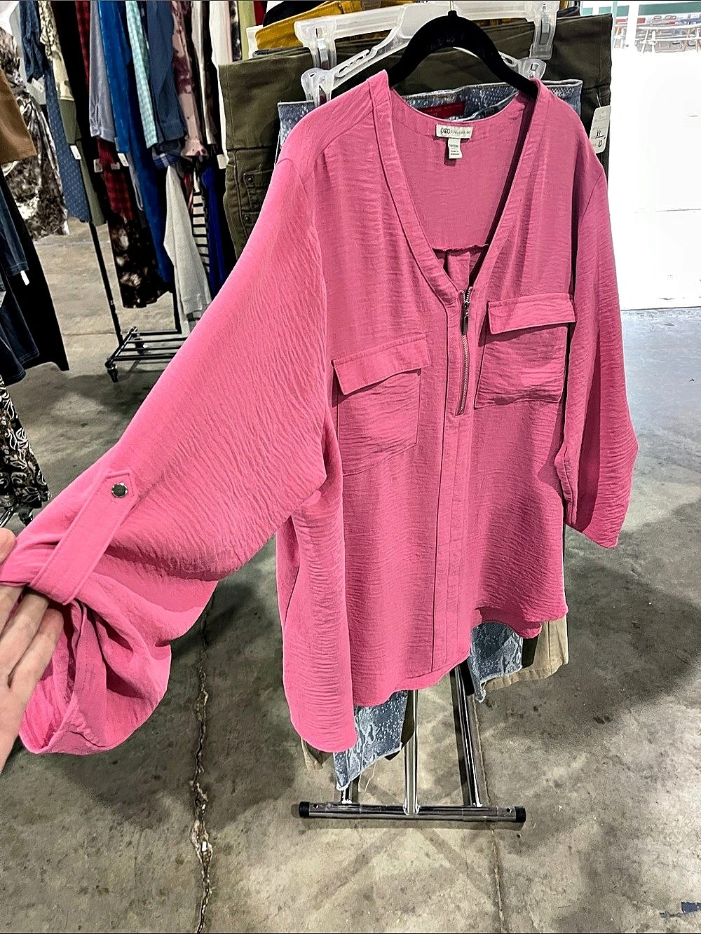 Cato Solid Color Airflow Zip Front Top Pink 18/20W